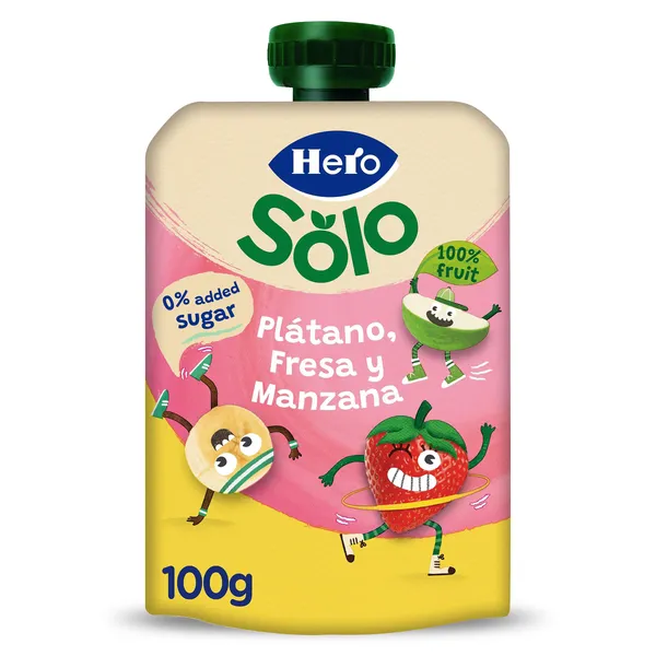 Puré de plátano, fresa y manzana Hero bolsa 100 g