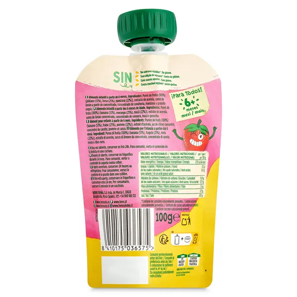 Puré de plátano, fresa y manzana Hero bolsa 100 g 2