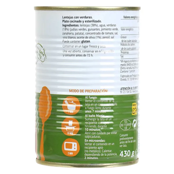 Lentejas con verduras Al Punto Dia 430 g 2