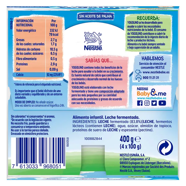 Postre lácteo natural Nestlé Yogolino pack 4 x 100 g 4