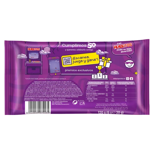 Barritas de barquillo recubierta de chocolate con leche Huesitos bolsa 120 g 2