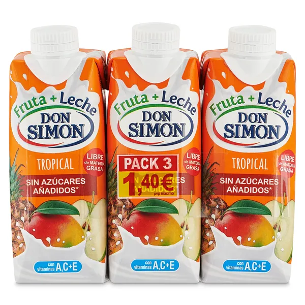 Bebida de zumo de frutas y leche tropical Don Simón brik 3 x 330 ml 2