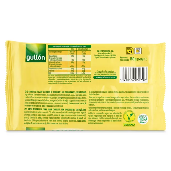 Barquillos de chocolate sin azúcares Gullón 180 g 3