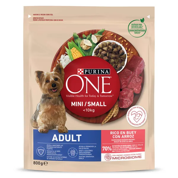 Alimento para perros mini con buey Purina ONE 800 g 2