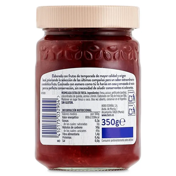 Mermelada de fresas de temporada de Huelva Hero 350 g 3