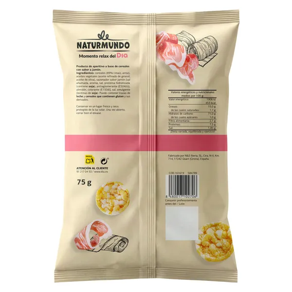 Mini tortitas de maíz y arroz sabor jamón Dia Naturmundo bolsa 75 g 3