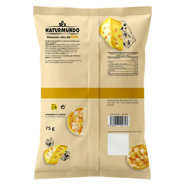 Mini tortitas de maíz y arroz sabor queso Dia Naturmundo bolsa 75 g 2