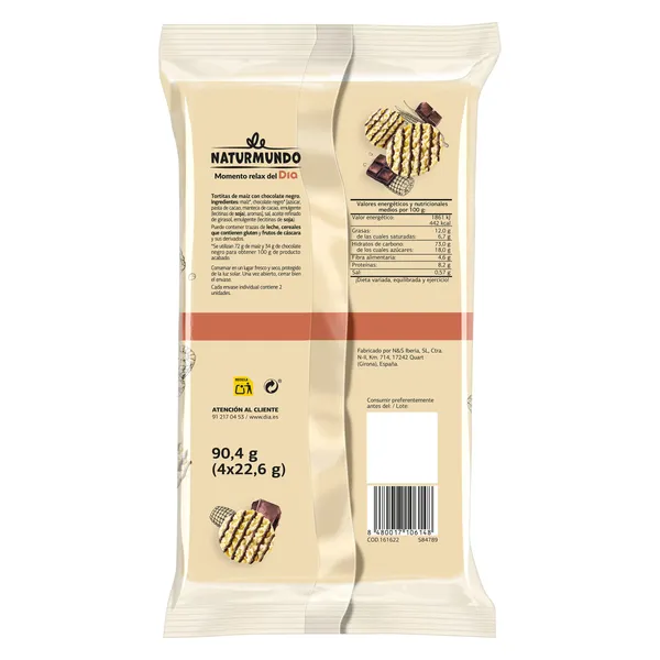 Tortitas de maíz con chocolate negro Dia Naturmundo bolsa 90 g 2