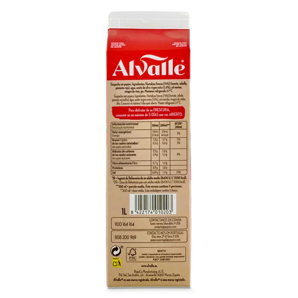 Gazpacho suave sin pepino Alvalle brik 1 l 2