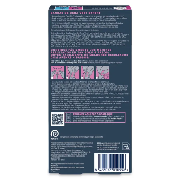 Bandas de cera para piernas y cuerpo Veet caja 16 unidades 2