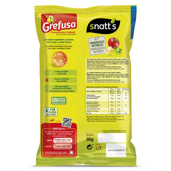 Natuchips sabor tomate, queso y orégano Snatt's bolsa 85 g 2