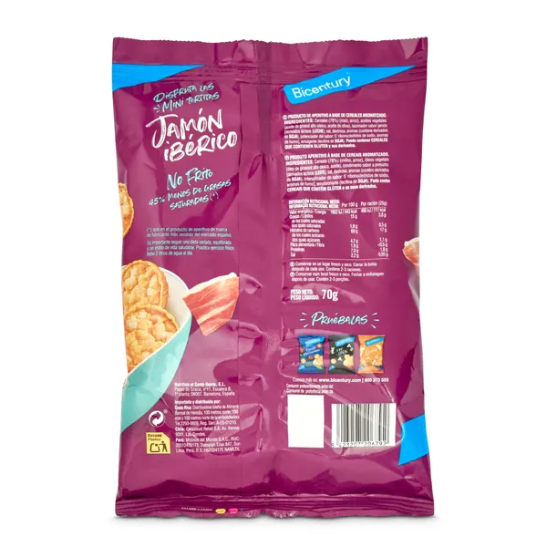 Tortitas de maíz sabor jamón ibérico Bicentury caja 70 g 3