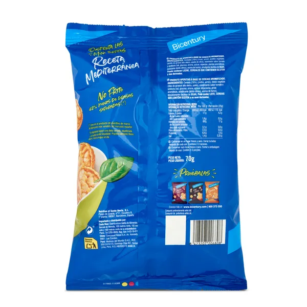 Tortitas de maíz receta mediterránea Bicentury caja 70 g 3