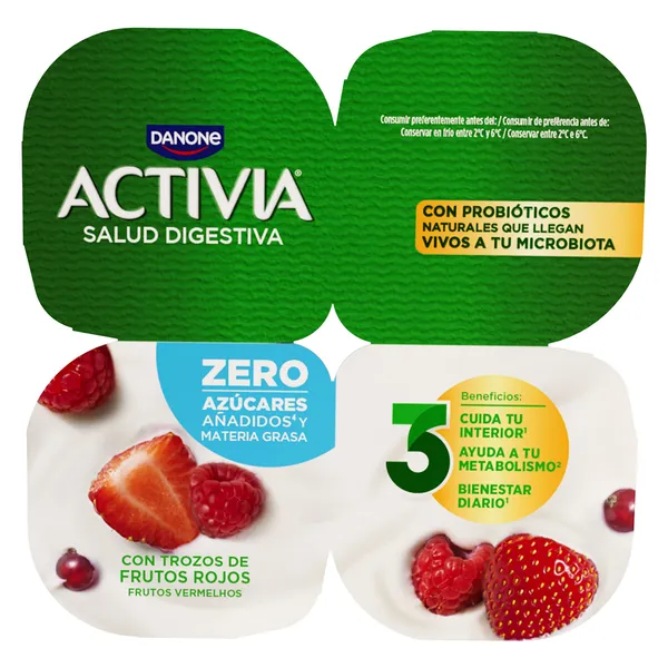 Bífidus desnatado con frutos rojos Activia pack 4 x 120 g 2