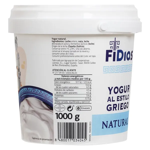 Yogur griego Dia Fidias 1 Kg 4