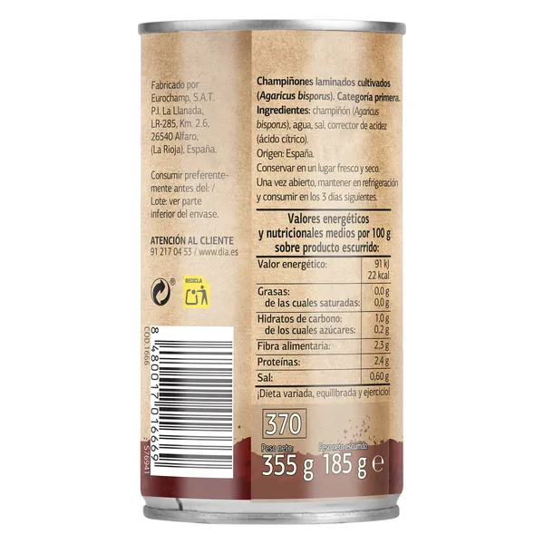 Champiñones laminados Dia Vegecampo 185 g 2