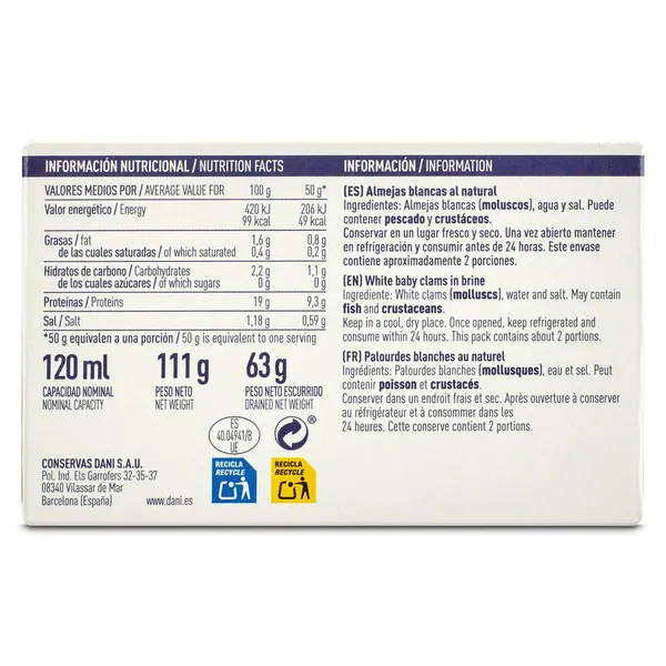 Almejas al natural Dani lata 63 g 3