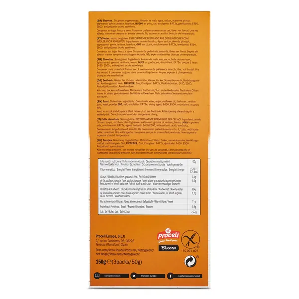 Biscotes sin gluten Proceli caja 150 g 3