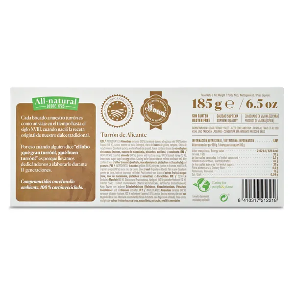 Turrón de Alicante El lobo caja 185 g 2