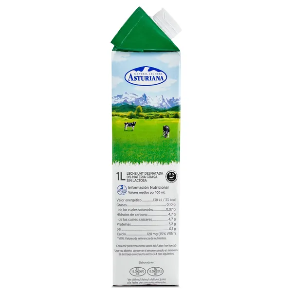 Leche desnatada sin lactosa Central Lechera Asturiana pack 6 x 1 l 4