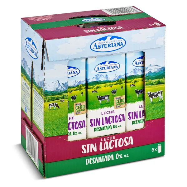 Leche desnatada sin lactosa Central Lechera Asturiana pack 6 x 1 l