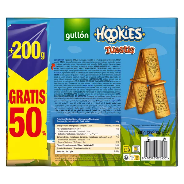 Galletas hookies tuestis Gullón caja 400 + 200 g gratis 4