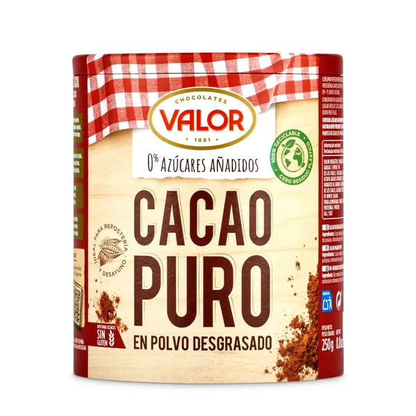 Cacao puro en polvo Valor bote 250 g