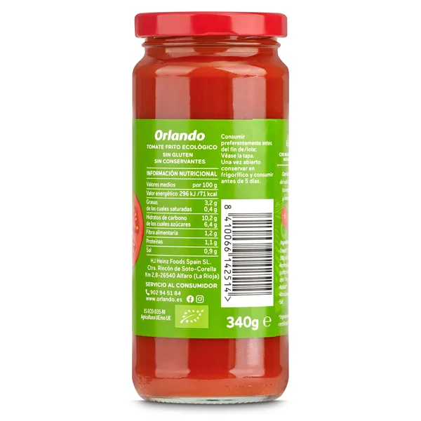 Tomate frito ecológico Orlando frasco 340 g 2