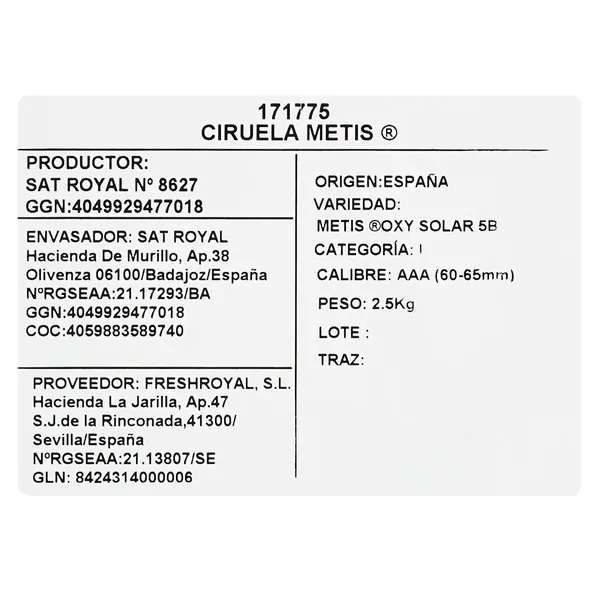 Ciruela roja Metis granel 400 g aprox. 3