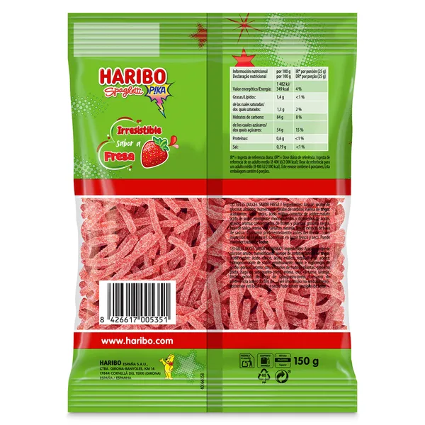 Golosinas spaguetti sabor fresa pika Haribo bolsa 150 g 3