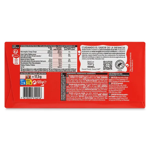 Chocolate con leche y almendras Nestlé Extrafino 123 g 3