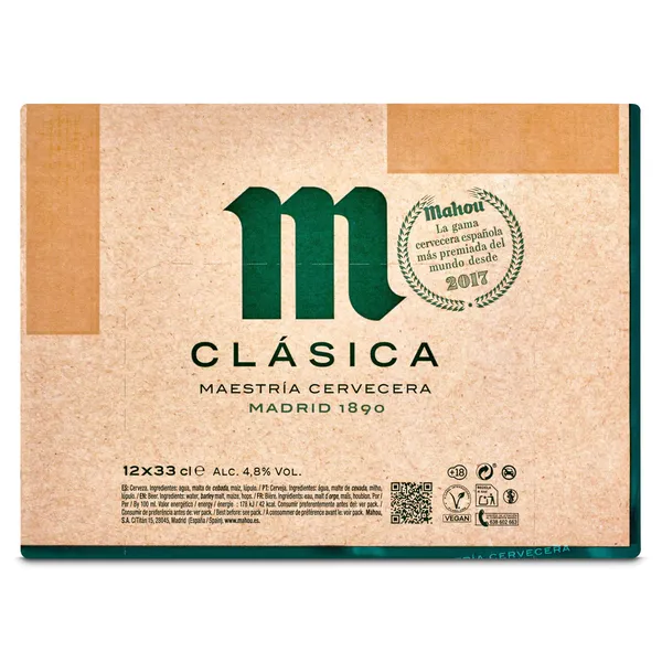 Cerveza clásica Mahou lata 12 x 33 cl 2
