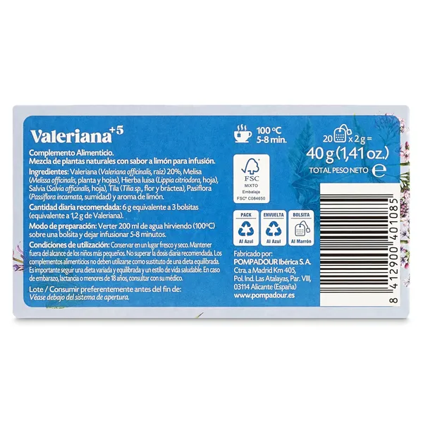 Infusión de valeriana Pompadour caja 20 unidades 4