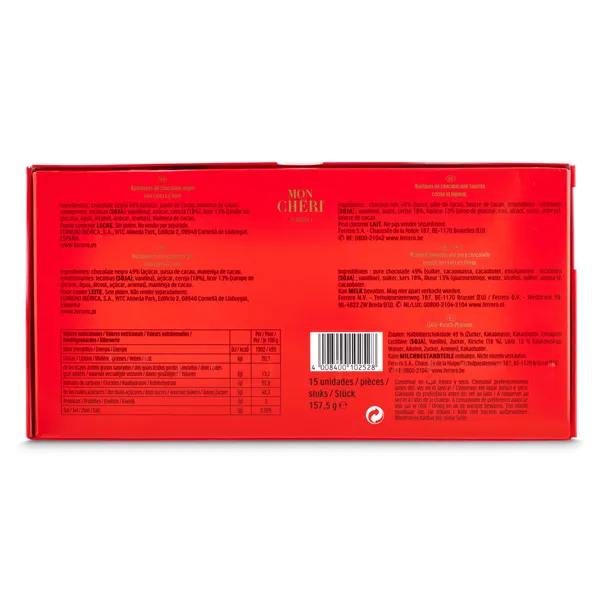 Bombones de chocolate negro con cereza y licor Ferrero Moncheri caja 157.5 g 3