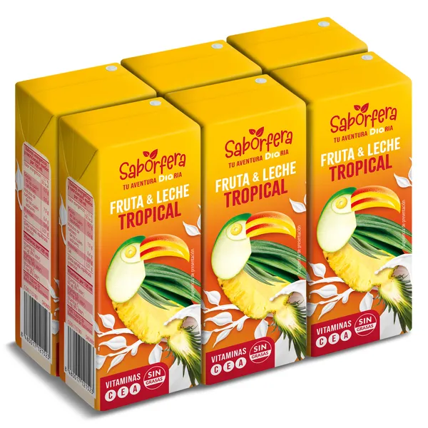 Bebida de fruta y leche tropical Dia Saborfera pack 6 x 200 ml 3