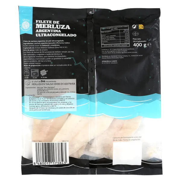 Filetes de merluza Argentina sin piel Mari Marinera de Dia bolsa 400 g 2