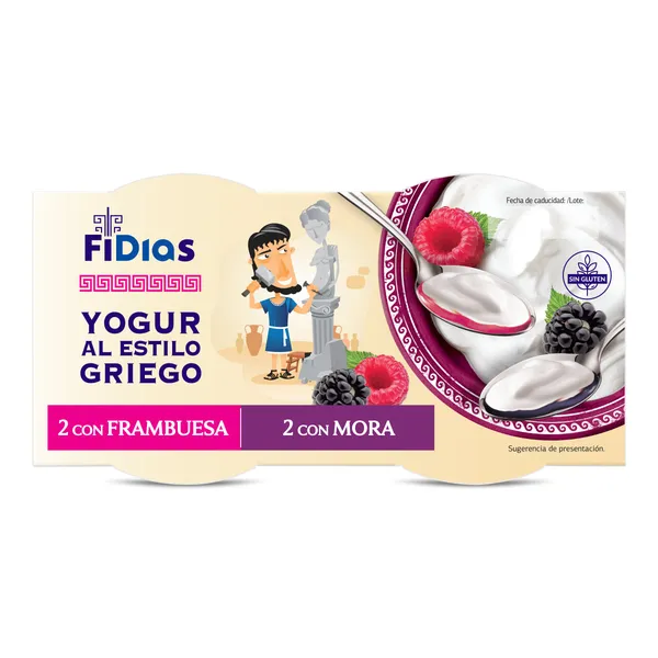 Yogur griego con mora y frambuesa Fidias de Dia pack 4 x 125 g 2
