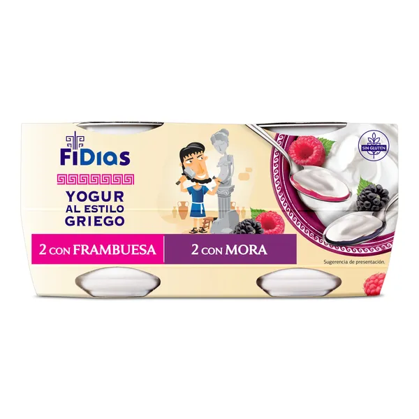 Yogur griego con mora y frambuesa Fidias de Dia pack 4 x 125 g 3