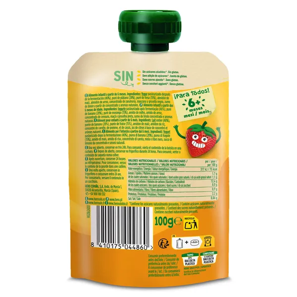 Yogur con plátano y fresa Hero bolsa 100 g 3