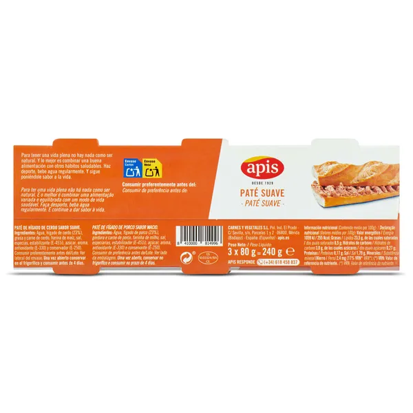 Paté suave Apis 3 x 80 g 3