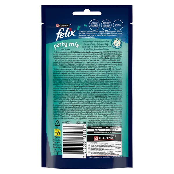 Snack para gatos party mix ocean Felix bolsa 60 g 3