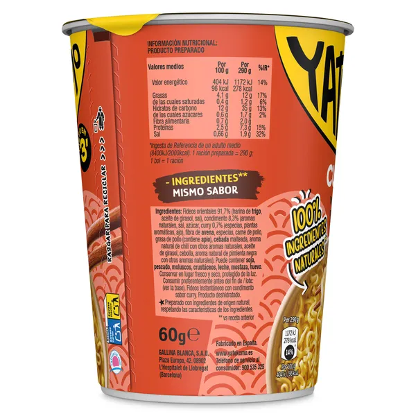 Noodles curry Gallina Blanca Yatekomo 61 g 2