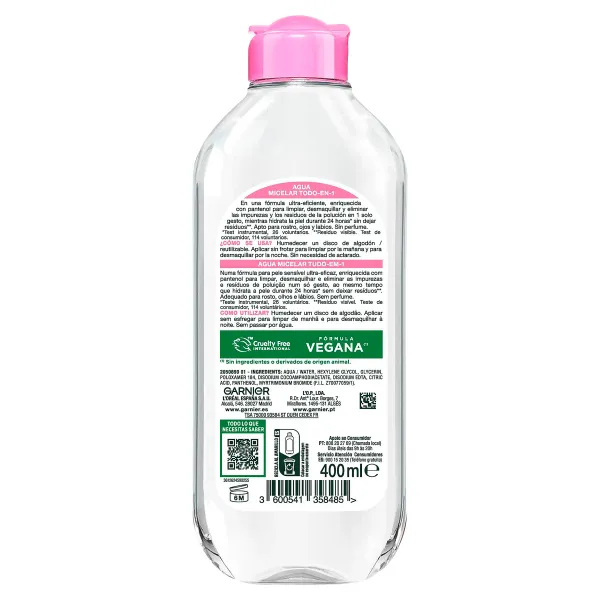 Agua micelar todo en uno para todo tipo de piel Garnier bote 400 ml 2