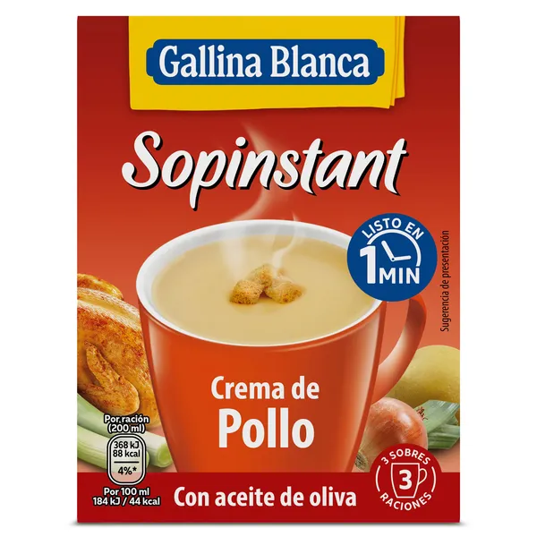 Crema de pollo con picatostes Gallina Blanca Sopinstant caja 63 g 2