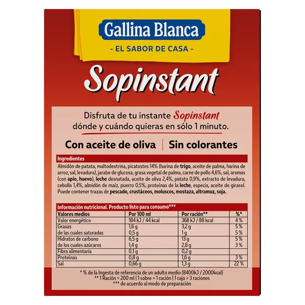 Crema de pollo con picatostes Gallina Blanca Sopinstant caja 63 g 3