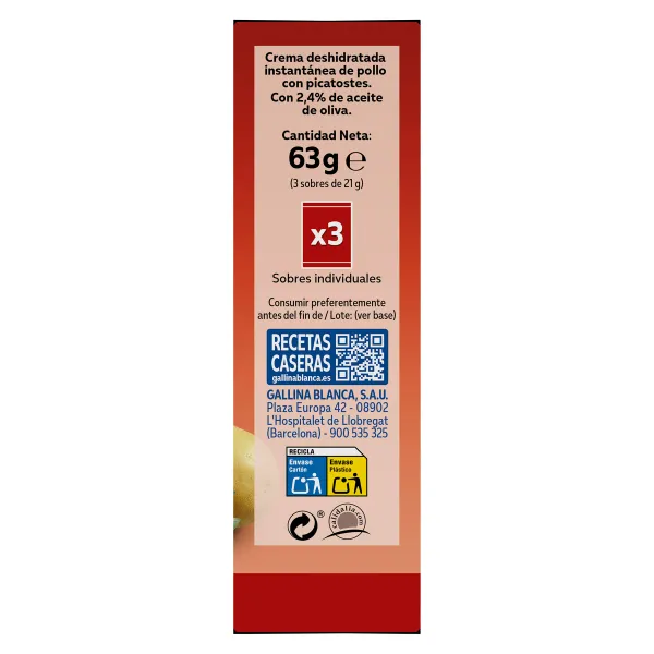 Crema de pollo con picatostes Gallina Blanca Sopinstant caja 63 g 4