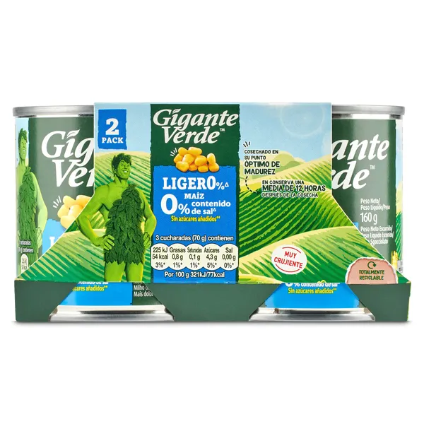 Maíz ligero 0% sal Gigante Verde 2 x 140 g 2