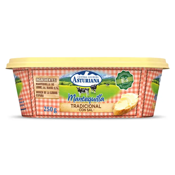 Mantequilla tradicional con sal Central Lechera Asturiana tarrina 250 g 2