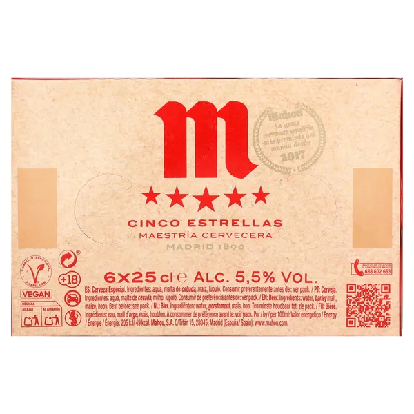 Cerveza Mahou 5 Estrellas pack 6 x 25 cl 5