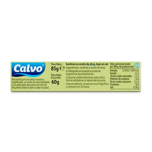 Sardinillas en aceite de oliva bajo en sal Calvo lata 60 g 3